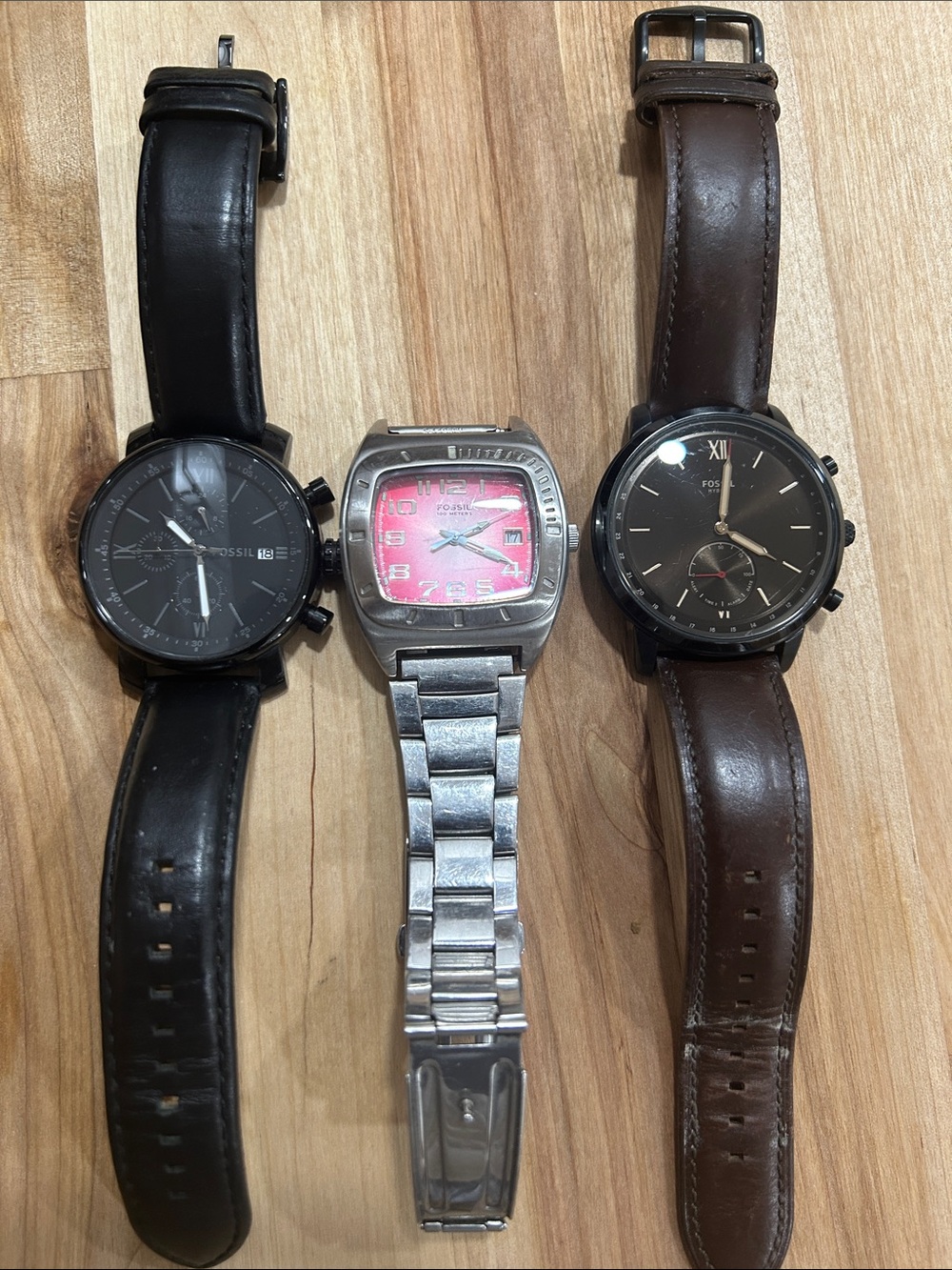 Fossil Men's Black and Brown Leather Strap Watches Duo